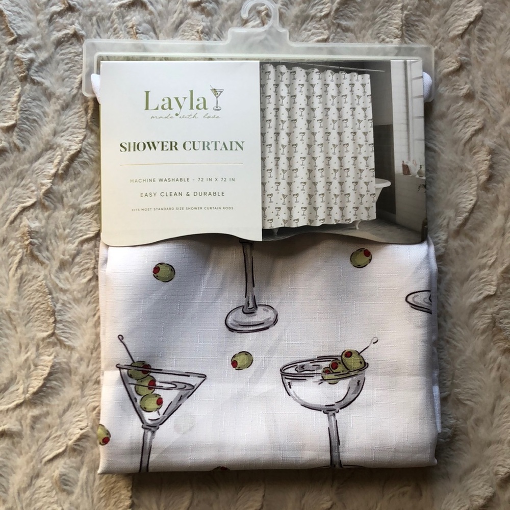 Layla White Martini Olive Shower Curtain